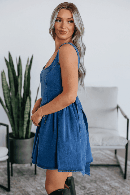 Denim Dresses Bowback Denim A-Line Dress