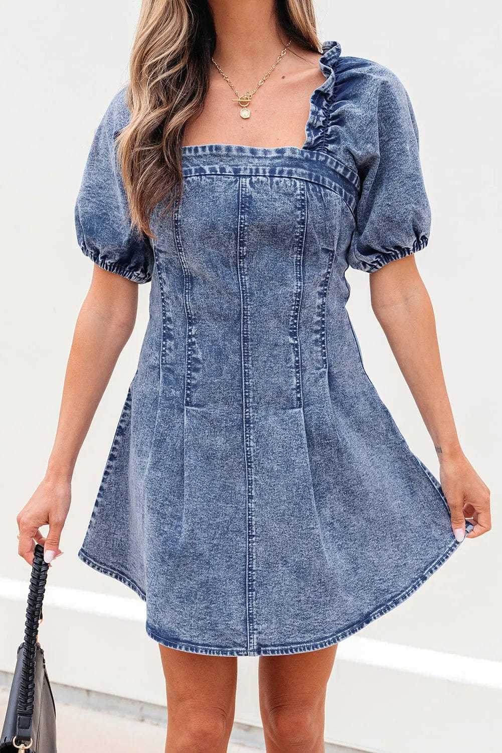 Denim Dresses Bustier Mini Denim Dress - Chic and Edgy