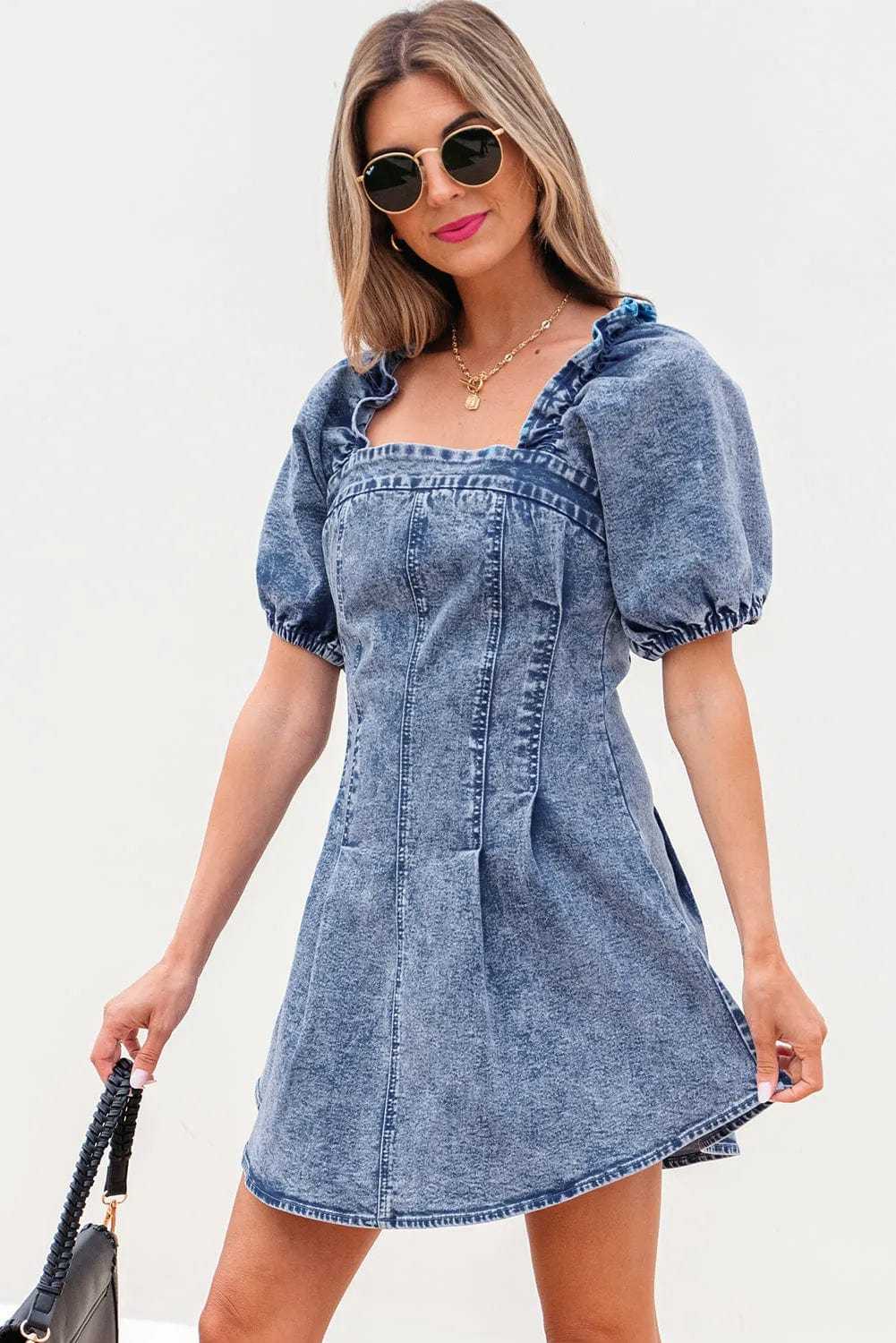 Denim Dresses Bustier Mini Denim Dress - Chic and Edgy
