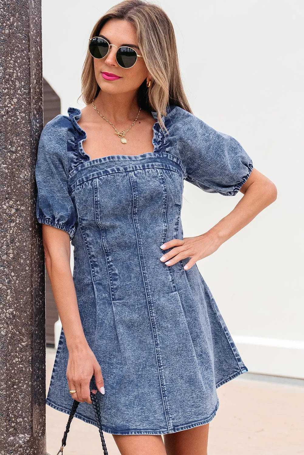 Denim Dresses Bustier Mini Denim Dress - Chic and Edgy