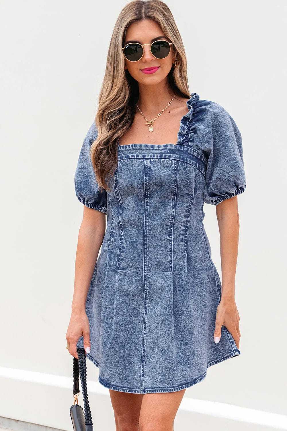 Denim Dresses Bustier Mini Denim Dress - Chic and Edgy