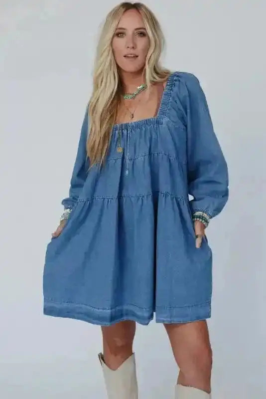 Denim Dresses Comfort-Fit Mini Denim Dress