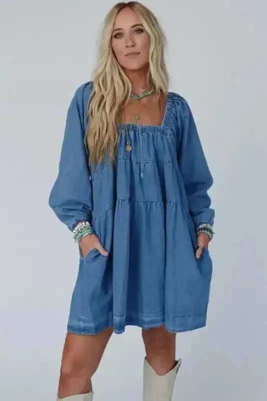 Denim Dresses Comfort-Fit Mini Denim Dress