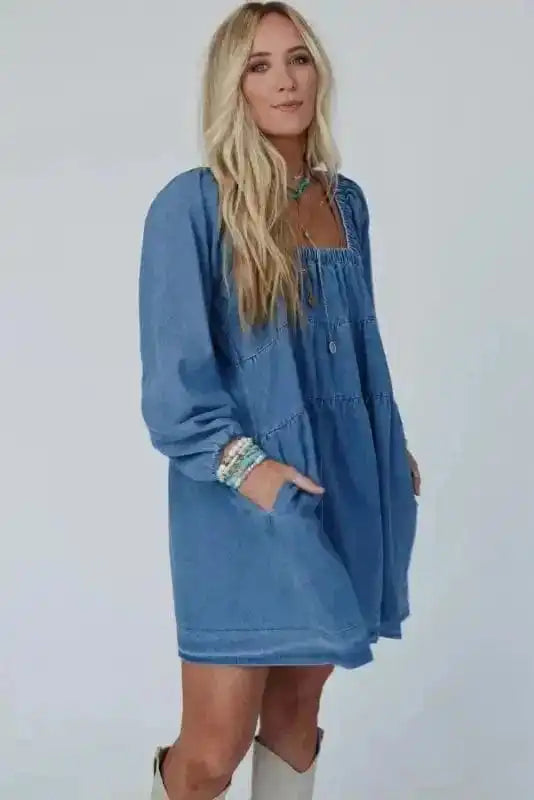 Denim Dresses Comfort-Fit Mini Denim Dress