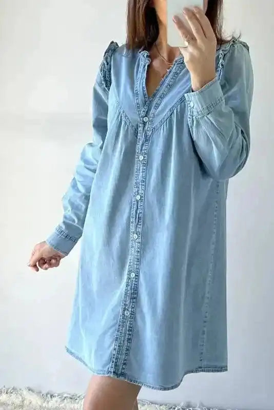 Denim Dresses Denim Dream Ruffle Shift Dress