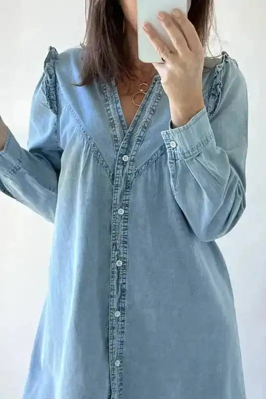 Denim Dresses Denim Dream Ruffle Shift Dress