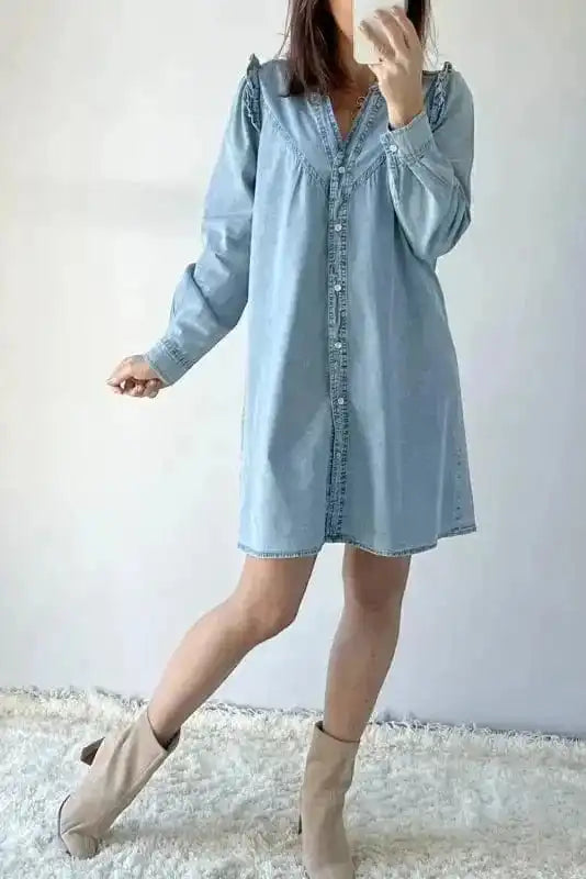 Denim Dresses Denim Dream Ruffle Shift Dress