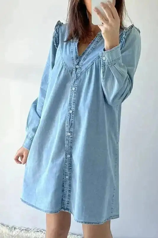 Denim Dresses Denim Dream Ruffle Shift Dress