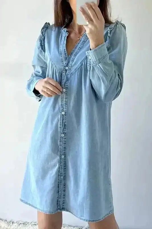 Denim Dresses Denim Dream Ruffle Shift Dress