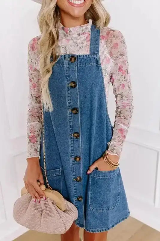 Denim Dresses Dusk Blue / S / 75%Cotton+25%Polyester Strappy Chic Denim Mini Dress