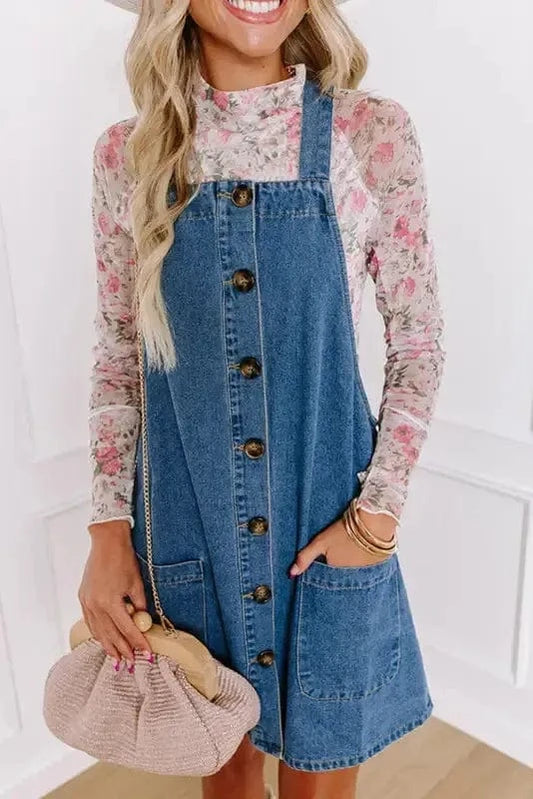 Denim Dresses Dusk Blue / S / 75%Cotton+25%Polyester Strappy Chic Denim Mini Dress