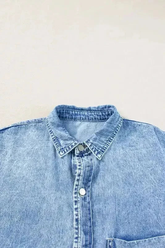 Denim Dresses Loose Chambray Dress - Short Sleeve
