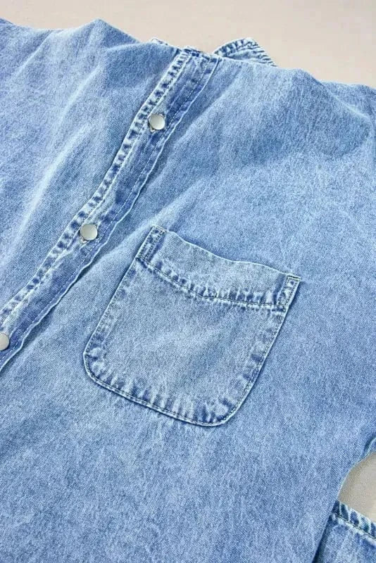 Denim Dresses Loose Chambray Dress - Short Sleeve