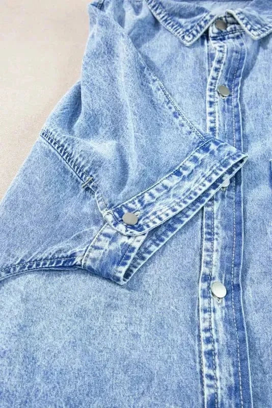 Denim Dresses Loose Chambray Dress - Short Sleeve