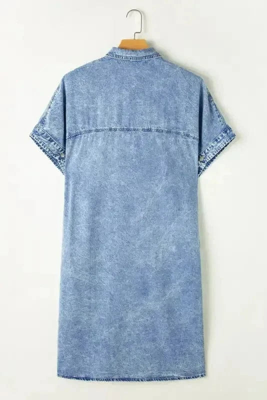 Denim Dresses Loose Chambray Dress - Short Sleeve