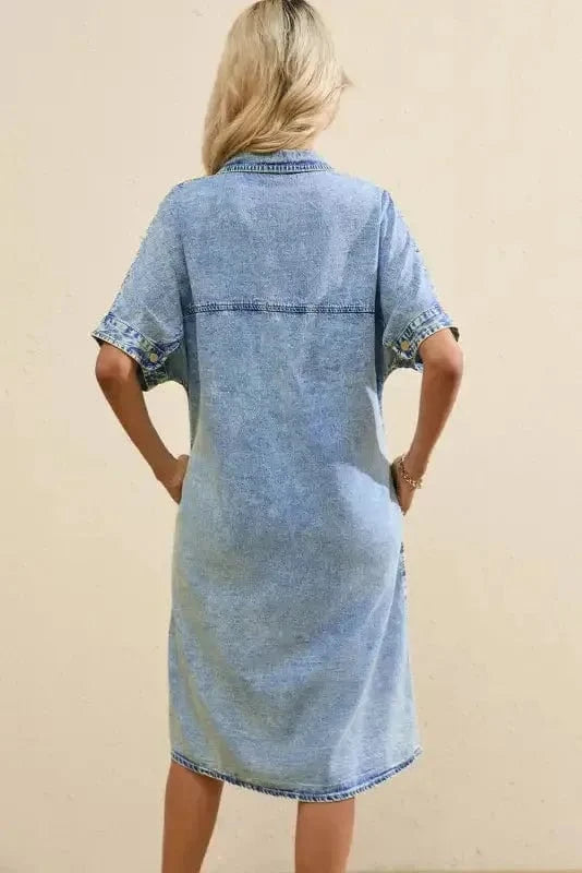 Denim Dresses Loose Chambray Dress - Short Sleeve