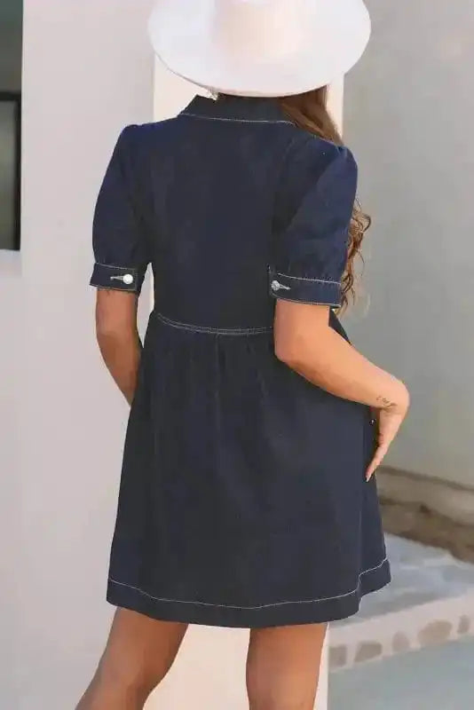Denim Dresses Mini Denim Dress - Short Puff Sleeve