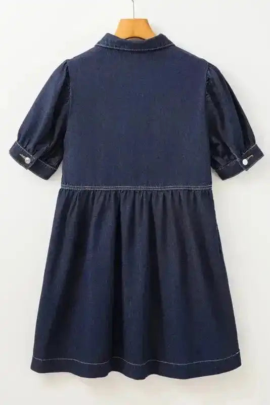Denim Dresses Mini Denim Dress - Short Puff Sleeve