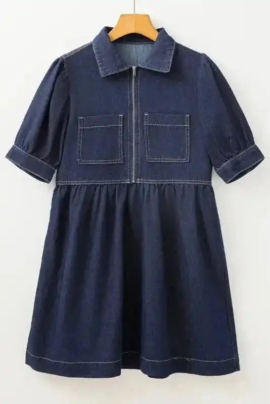 Denim Dresses Mini Denim Dress - Short Puff Sleeve