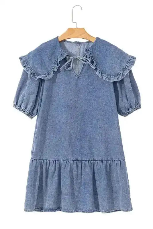 Denim Dresses Puff Sleeve Denim Mini Dress