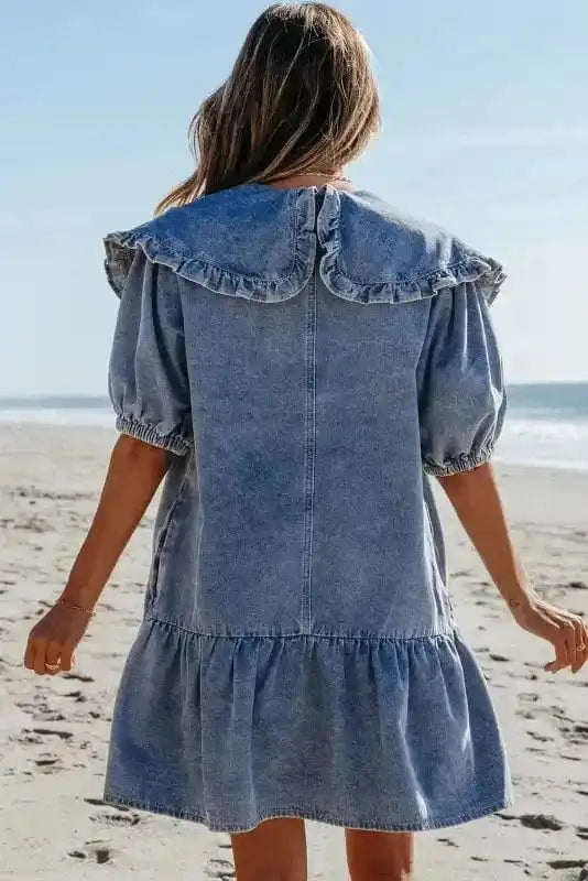 Denim Dresses Puff Sleeve Denim Mini Dress