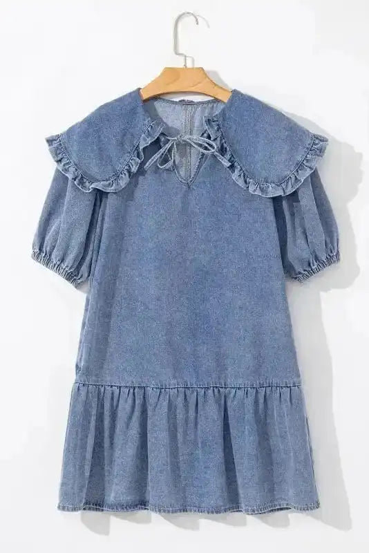 Denim Dresses Puff Sleeve Denim Mini Dress