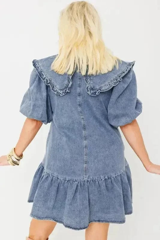 Denim Dresses Puff Sleeve Denim Mini Dress