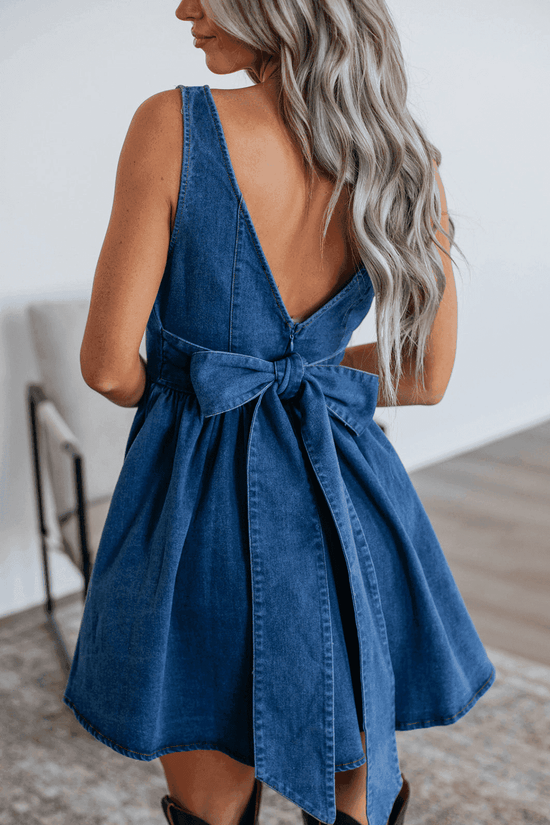 Denim Dresses Sail Blue / S / 72%Cotton+26%Polyester+2%Elastane Bowback Denim A-Line Dress