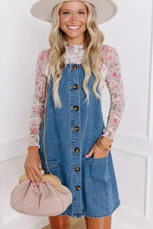 Denim Dresses Strappy Chic Denim Mini Dress