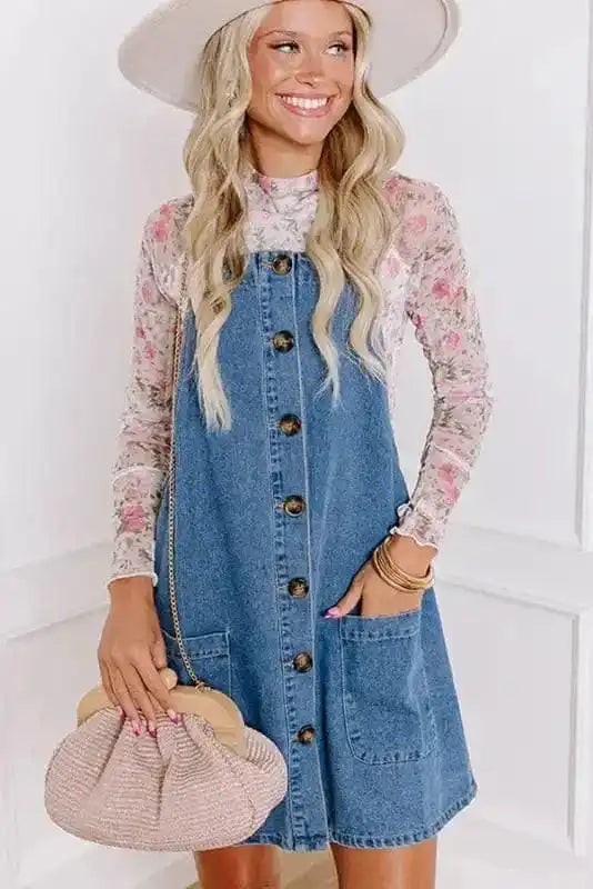 Denim Dresses Strappy Chic Denim Mini Dress