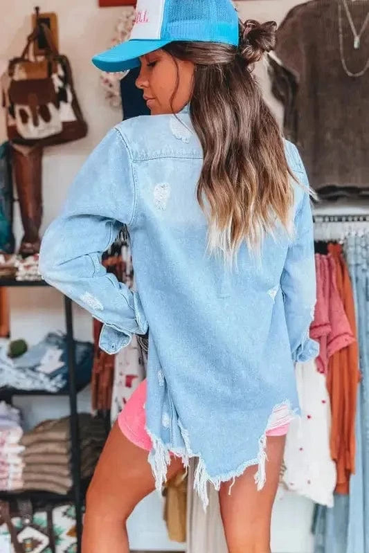 Denim Jackets Beau Blue / S / 75%Cotton+25%Polyester Distressed Denim Duster