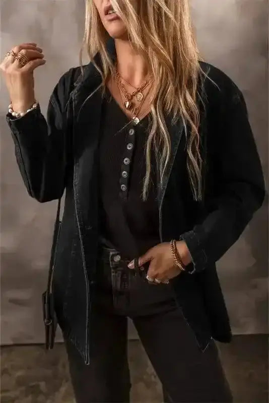 Denim jackets Black / S / 75%Cotton+25%Polyester Casual Elegance Denim Jacket