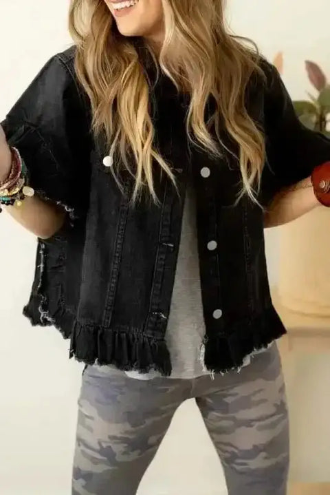Denim Jackets Black / S / 85%Cotton+15%Polyester Urban Fray Denim Jacket