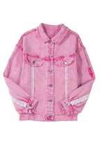 Denim jackets Lace Accents Distressed Denim Jacket