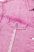 Denim jackets Lace Accents Distressed Denim Jacket