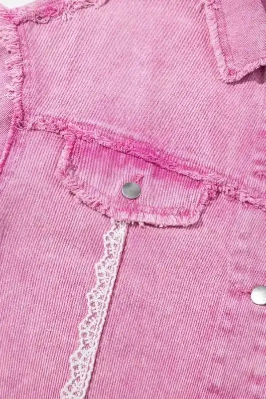 Denim jackets Lace Accents Distressed Denim Jacket