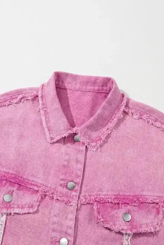 Denim jackets Lace Accents Distressed Denim Jacket