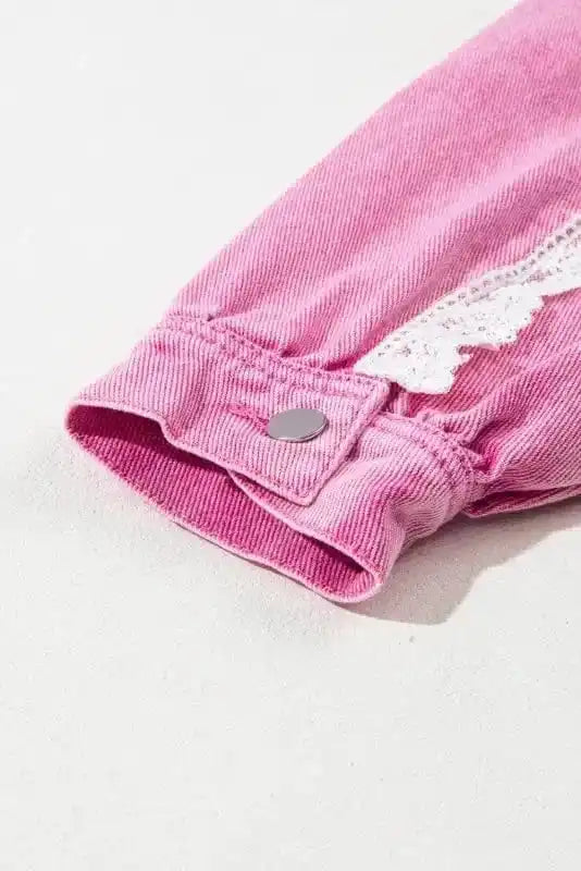 Denim jackets Lace Accents Distressed Denim Jacket