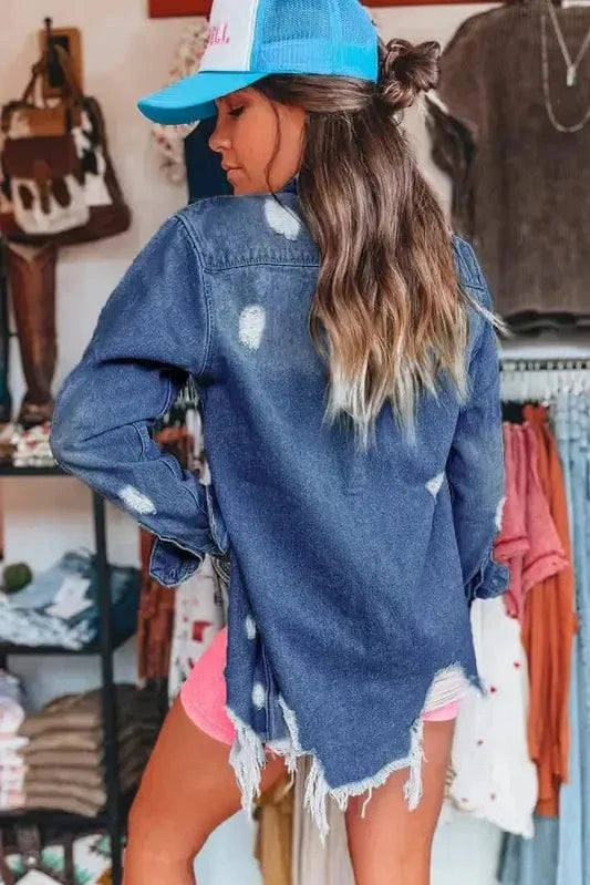 Denim jackets Light Wash Frayed Denim Duster