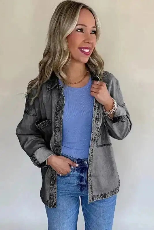 Denim jackets Patched Pocket Split Denim Jacket