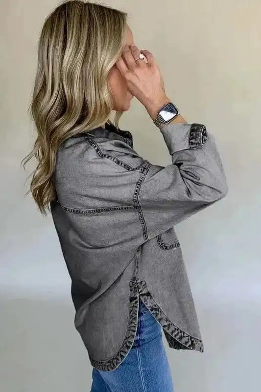 Denim jackets Patched Pocket Split Denim Jacket