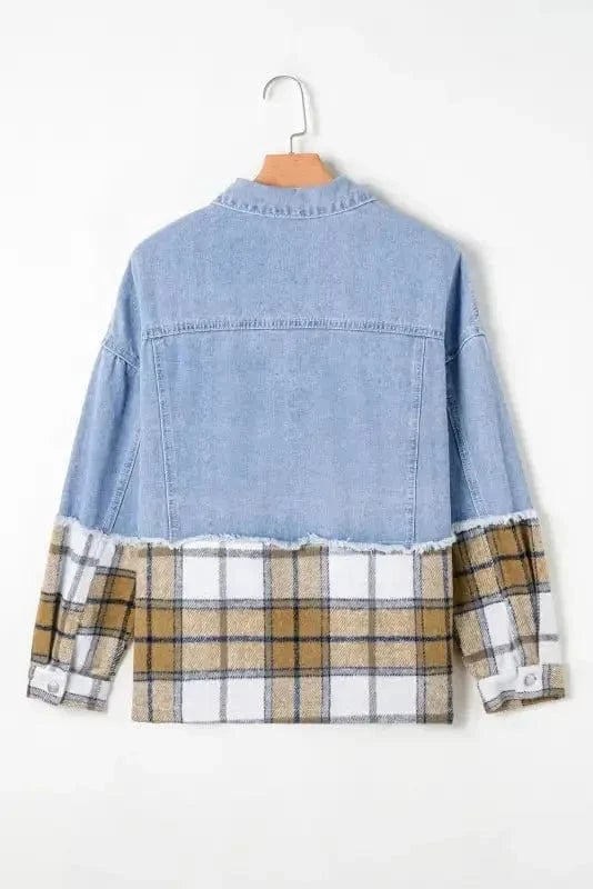 Denim Jackets Plaid Fusion Oversized Denim Jacket