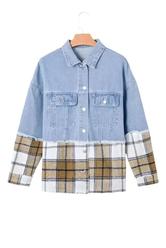 Denim Jackets Plaid Fusion Oversized Denim Jacket