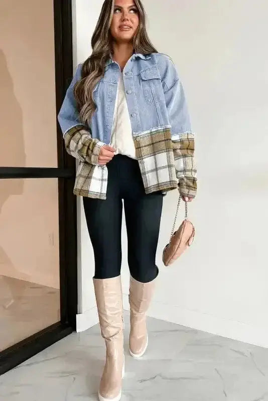 Denim Jackets Plaid Fusion Oversized Denim Jacket