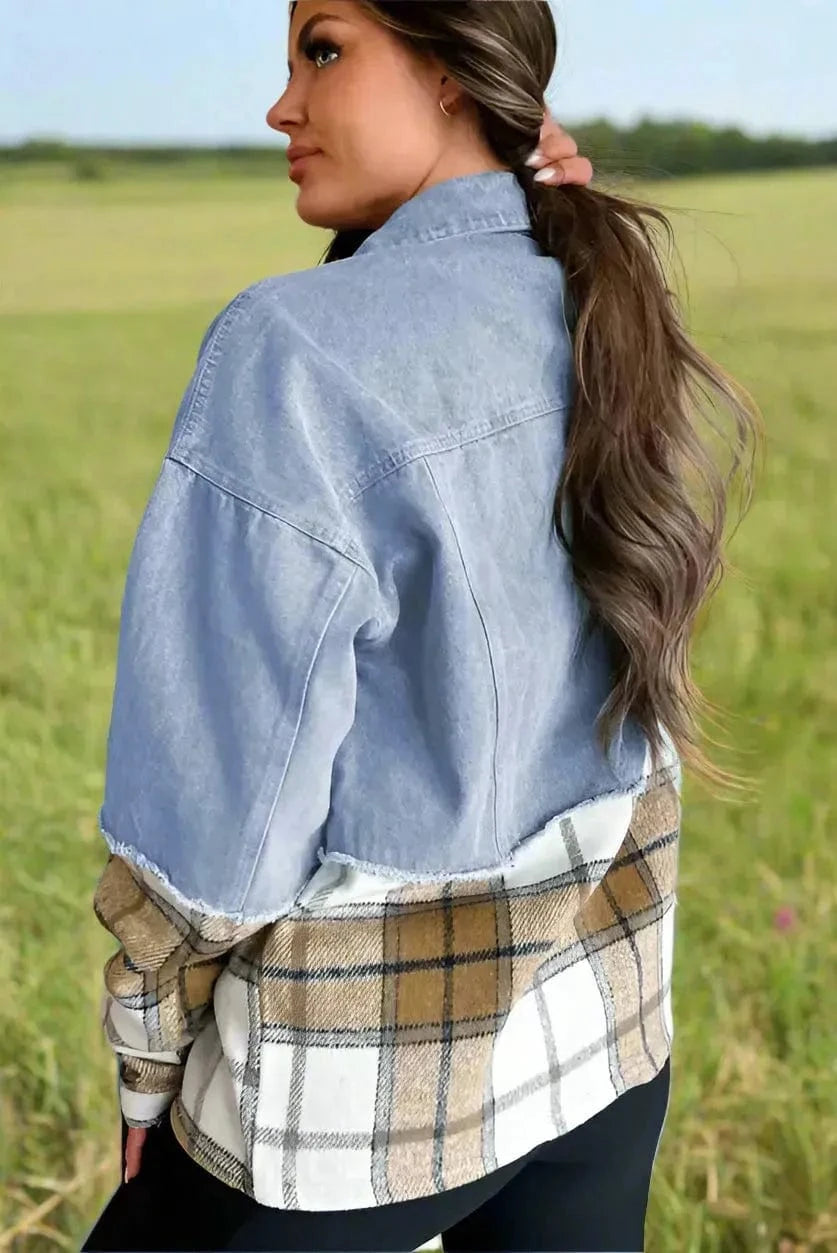 Denim Jackets Plaid Fusion Oversized Denim Jacket