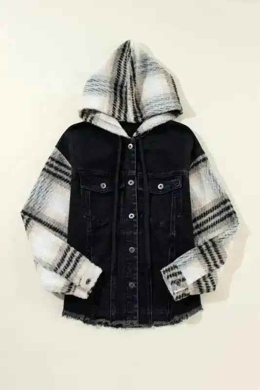 Denim Jackets Rebel Plaid Hooded Denim Jacket