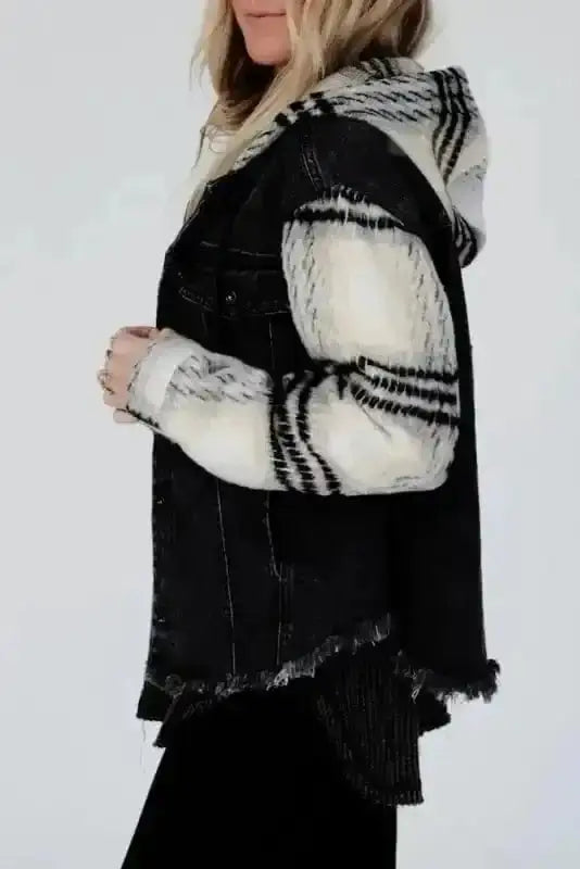 Denim Jackets Rebel Plaid Hooded Denim Jacket