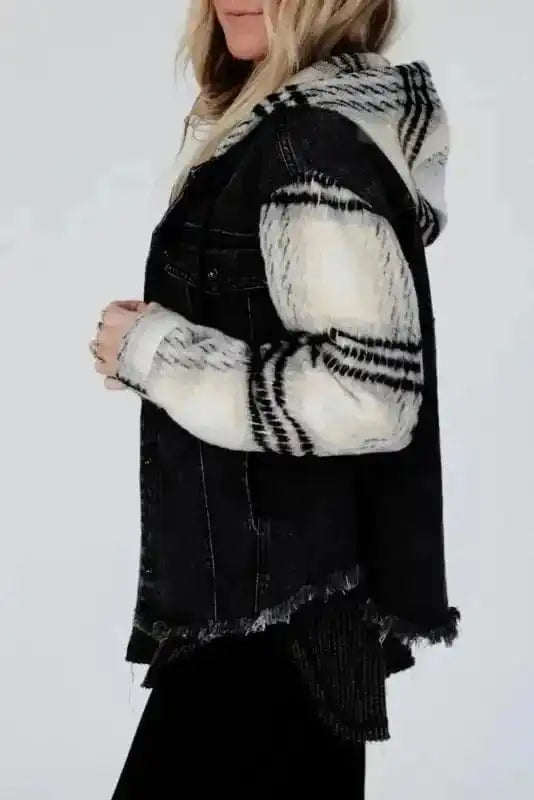 Denim Jackets Rebel Plaid Hooded Denim Jacket