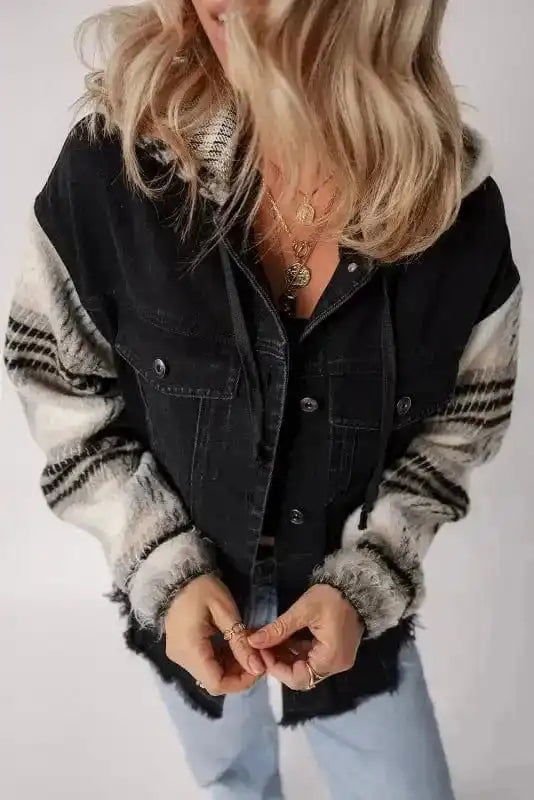 Denim Jackets Rebel Plaid Hooded Denim Jacket