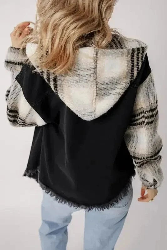 Denim Jackets Rebel Plaid Hooded Denim Jacket